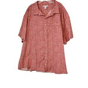 AMZN Essentials Red Floral Short Sleeve Button Front Shirt Big and Tall Size 4XL